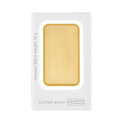50g Gold Bar by Sharps Pixley in protective packaging