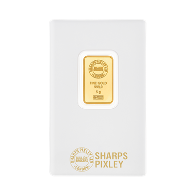 5g Gold Bar by Sharps Pixley in protective packaging
