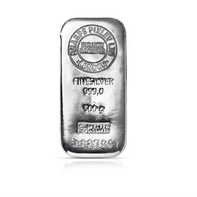 The 500g Silver Bar by Sharps Pixley