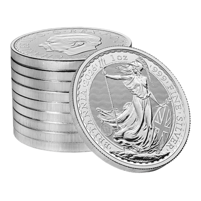 2026 1 oz Britannia Silver Coin King Charles III reverse stack