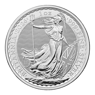 2026 1oz Silver Britannia Coin - reverse side featuring Britannia