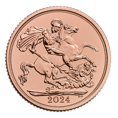 Reverse side of the 2024 Sovereign Gold Coin featuring St George and the Dragon