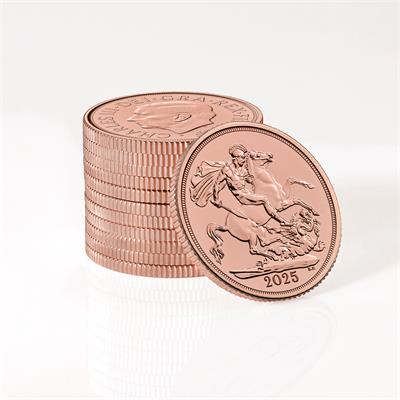 2025 Sovereign Gold Coin - King Charles III stack of coins