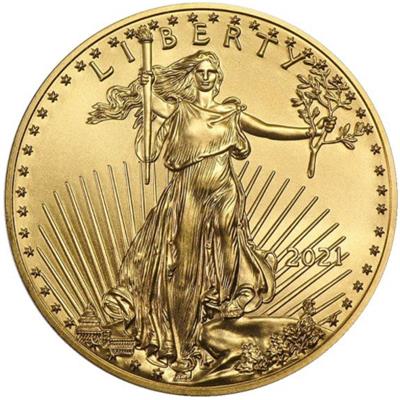 Obverse side of the 1/2oz American Eagle Gold Coin featuring a standing image of Liberty