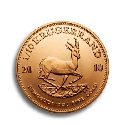 Reverse side of the 1/10oz Krugerrand Gold Coin featuring image of a springbok