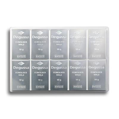 Front size of the 100g Silver Combi Bar by Degussa
