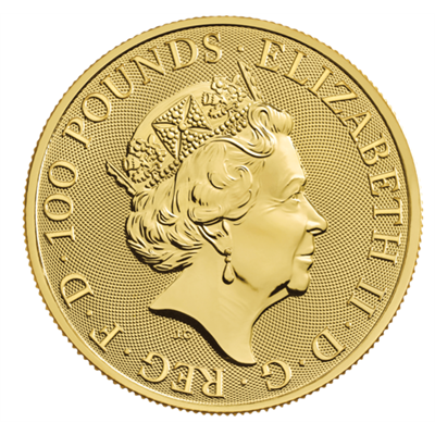 Obverse side of the Queen's Beasts Yale of Beaufort Gold Coin