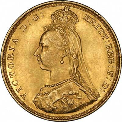 Obverse side of The Victoria Jubilee Head Sovereign Gold Coin featuring Queen Victoria