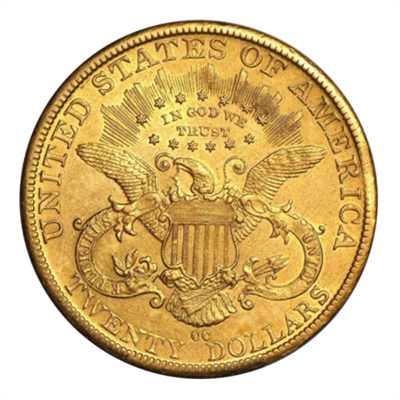 $20 American Liberty Head Double Eagle Gold Coin reverseside