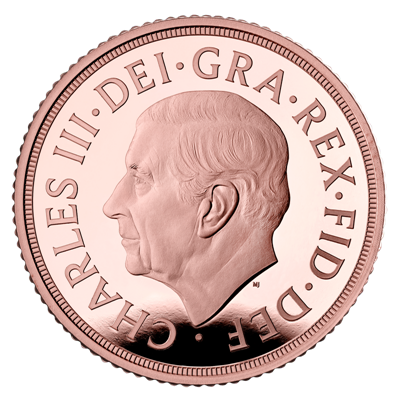 Obverse side of the 2022 Memorial Sovereign Gold Coin featuring portrait of King Charles III