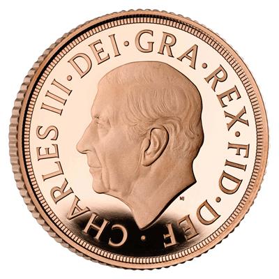 Obverse side of the 2022 Memorial Sovereign Gold Coin featuring portrait of King Charles III