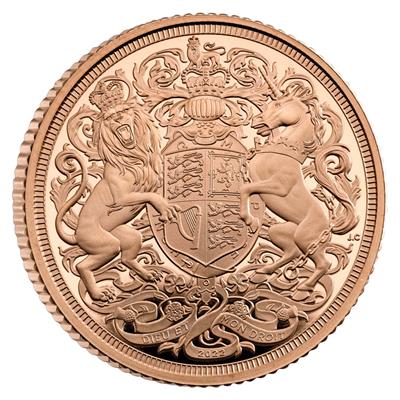 Reverse side of the 2022 Memorial Sovereign Gold Coin featuring the Royal Arms