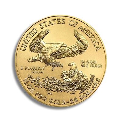 Reverse side of the 1/2oz American Eagle Gold Coin featuring image of an eagle holding a branch in its beak
