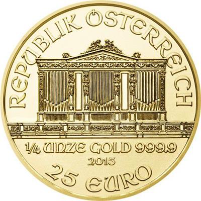 1/4 oz Austrian Philharmonic Gold Coin obverse featuring the Vienna Concert Hall