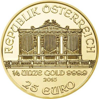 1/4 oz Austrian Philharmonic Gold Coin obverse featuring the Vienna Concert Hall