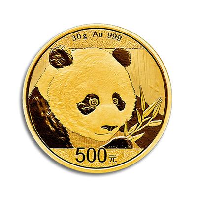 Reverse of the 30g China Panda Gold Coin featuring a panda and bamboo leaves