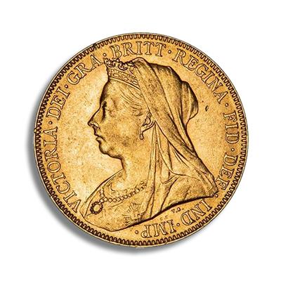 Obverse side of the Victoria Old Head Sovereign Gold Coin