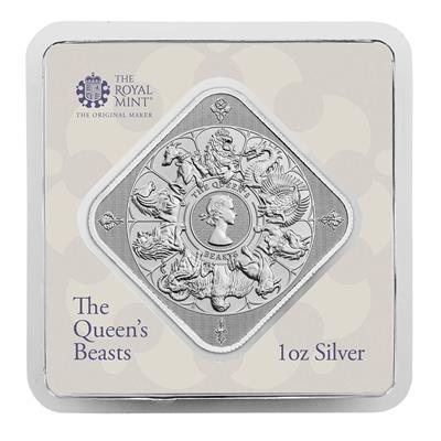 The Queen's Beasts 1oz Silver Bar in packaging