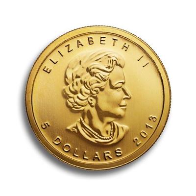 Obverse of the 1/10oz Canadian Maple Leaf Gold Coin featuring Queen Elizabeth II