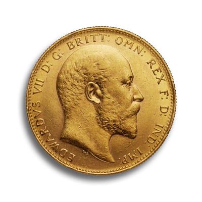 Obverse of the Edward VII Sovereign Gold Coin featuring a portrait of Edward VII