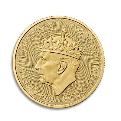 Coronation Britannia 2023 1oz Gold Bullion Coin obverse featuring King Charles III