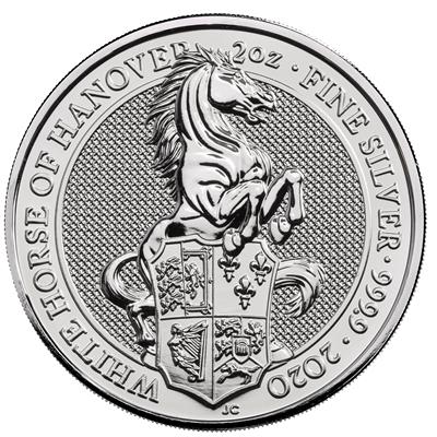 2020 2oz Queen's Beast White Horse of Hanover Silver Coin Reverse
