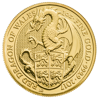 Reverse of the 2017 1oz The Queen's Beasts, Red Dragon of Wales Gold Coin 