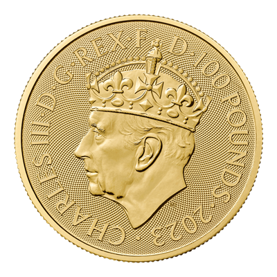 The Coronation Britannia 2023 1oz Gold Bullion Coin obverse featuring King Charles III