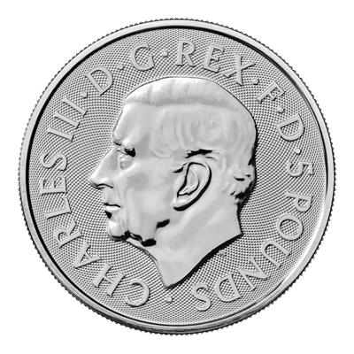 Obverse side of the 2024 2oz Silver Royal Tudor Beasts, Seymour Unicorn coin.