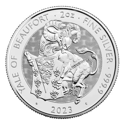 Reverse side of the 2023 2oz Silver Royal Tudor Beasts, The Yale of Beaufort, coin.