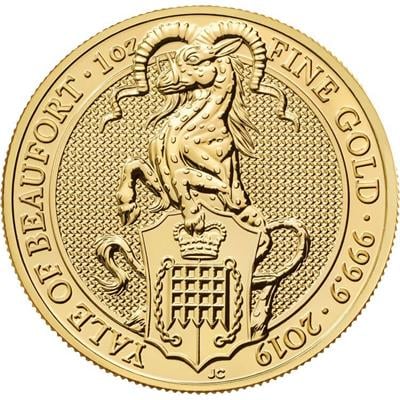 Reverse side of The 1oz Queen's Beasts Yale of Beaufort Gold Coin