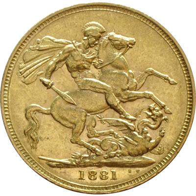 Reverse side of the Victoria Young Head Sovereign Gold Coin